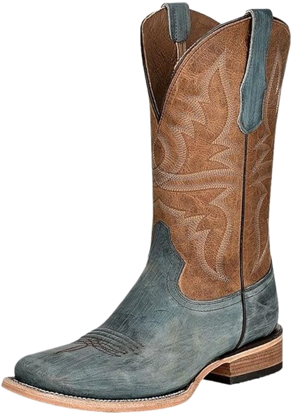Blue and Tan Wide Square Toe Boots with Embroidery – L5954 by Circle G